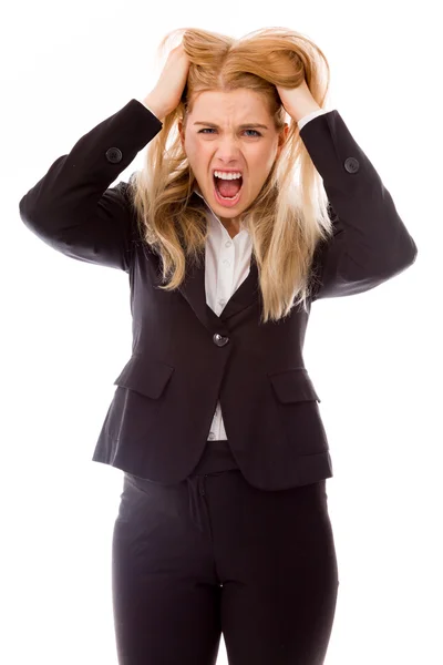 Businesswoman pulling her hair — Stock Photo, Image