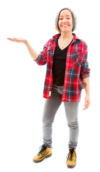 Mujer presentando algo — Foto de Stock