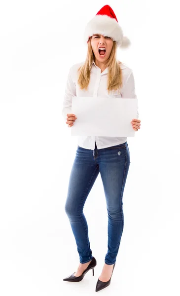 Woman showing placard — Stock Photo, Image