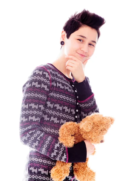 Vrouw bedrijf teddy bear — Stockfoto