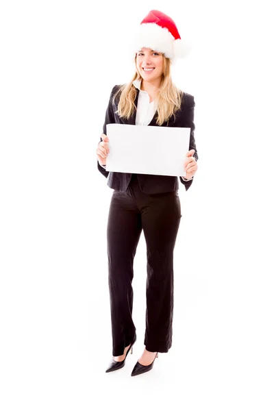 Empresária segurando um cartaz em branco — Fotografia de Stock