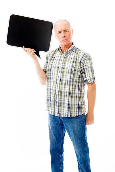 Homem segurando uma bolha de discurso — Fotografia de Stock