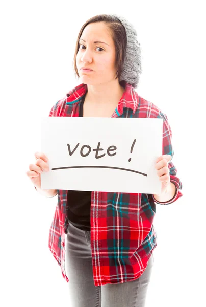 Frau zeigt Wahlschild — Stockfoto