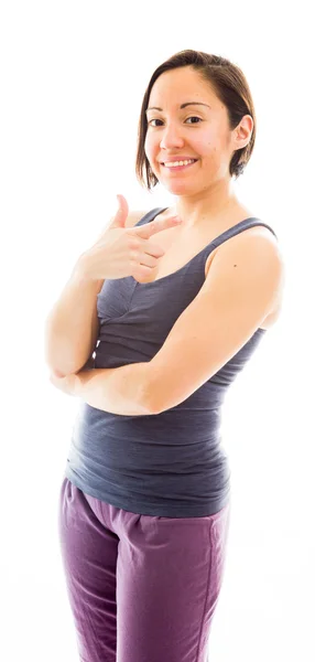 Mujer mostrando gesto sonriente —  Fotos de Stock