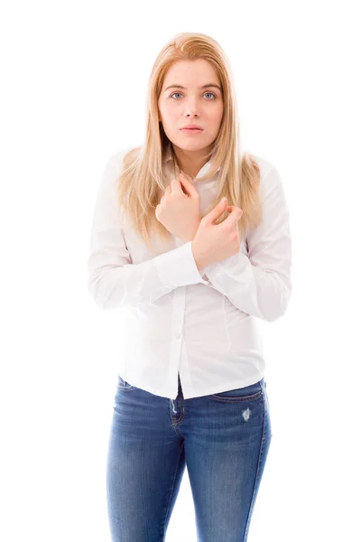 Woman shivering — Stock Photo, Image