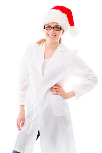 Scientist  in santa hat — Stock Photo, Image