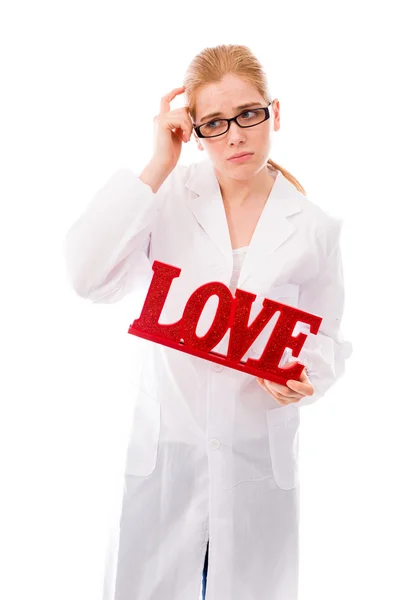 Scienziato con testo "Amore" — Foto Stock
