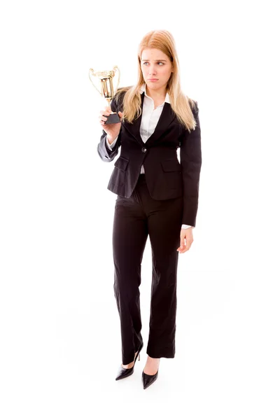 Podnikatelka držící trofej — Stock fotografie
