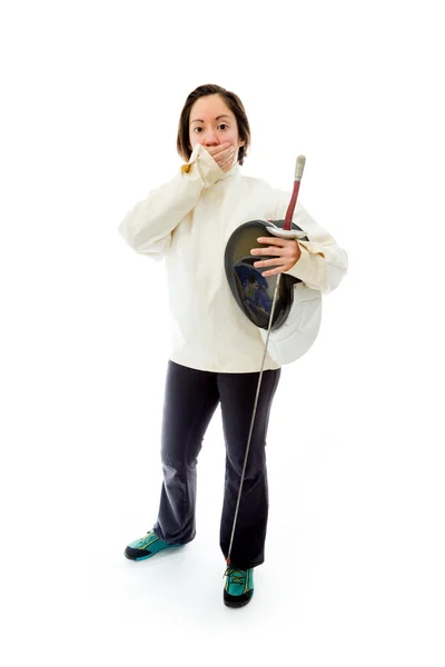 Fencer with hand over mouth — Stock Photo, Image