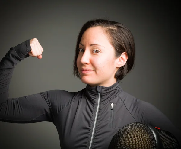 Fencer showing off her muscle — Stock Photo, Image