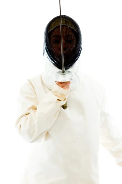 Fencer practicing her technique — Stock Photo, Image