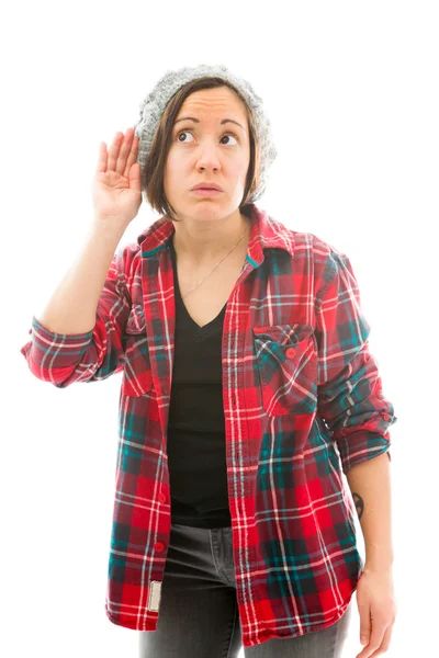 Woman trying to listen — Stock Photo, Image