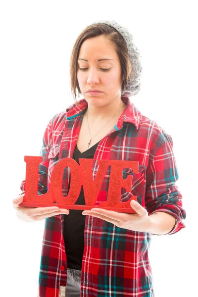 Mulher mostrando texto do amor — Fotografia de Stock
