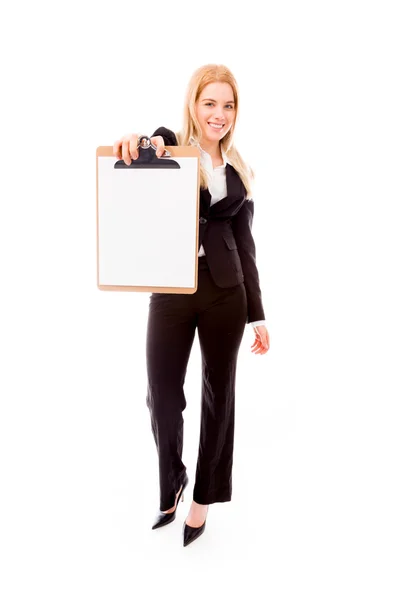 Businesswoman showing clipboard — Stock Photo, Image