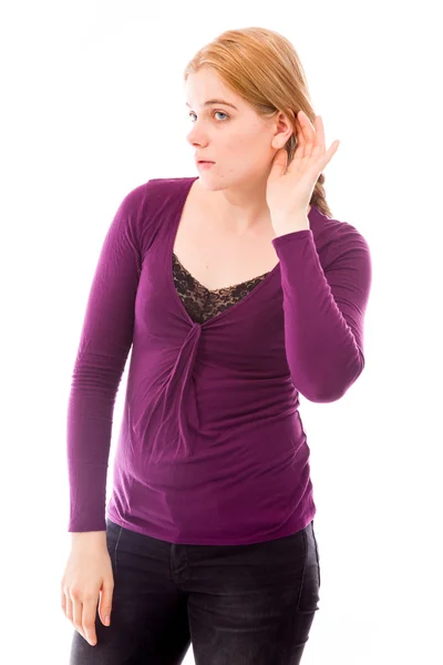Woman trying to listen — Stock Photo, Image