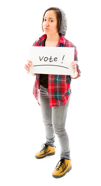 Frau zeigt Wahlschild — Stockfoto