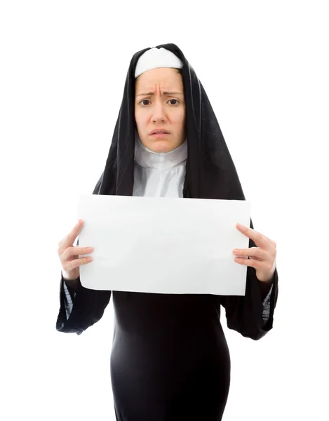 Nun showing placard — Stock Photo, Image