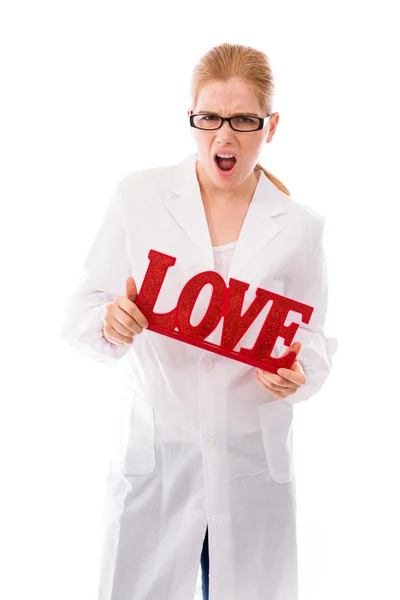 Scientist with "Love" text — Stock Photo, Image