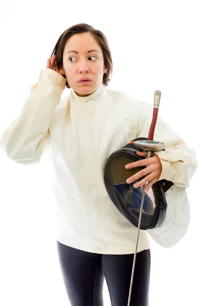 Fencer trying to listen — Stock Photo, Image