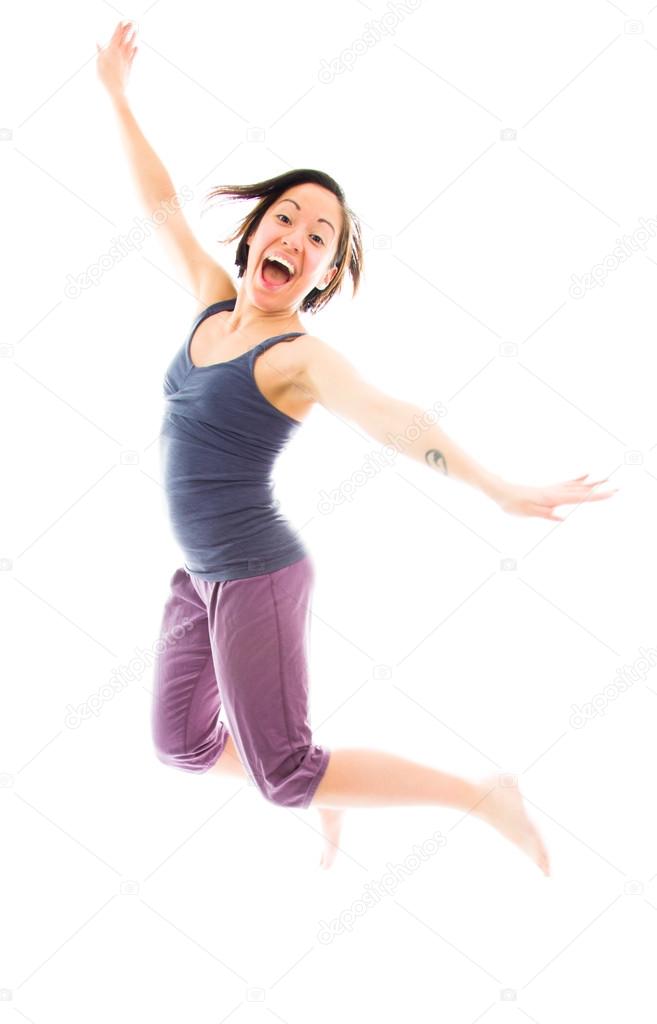 Woman jumping in air