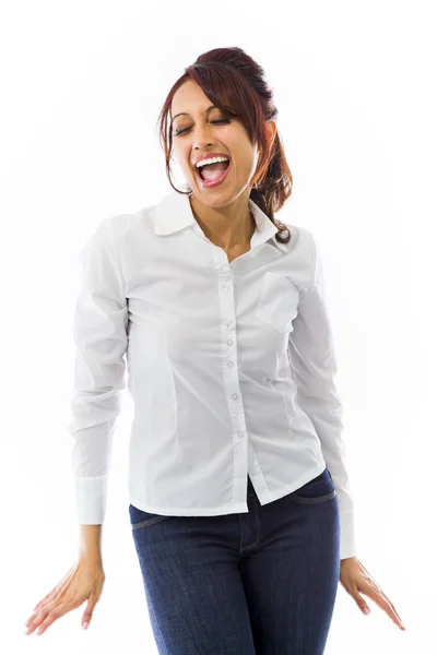 Woman screaming in excitement — Stock Photo, Image