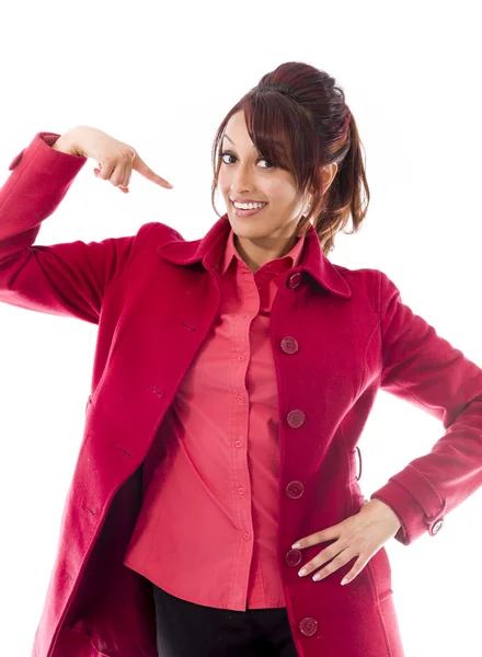 Woman pointing herself — Stock Photo, Image