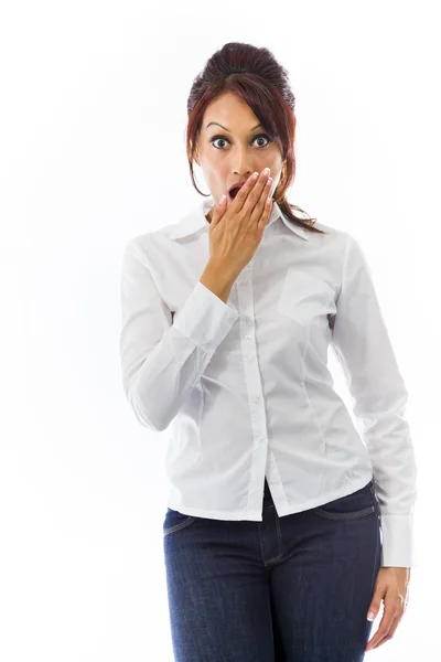 Woman covering her mouth — Stock Photo, Image