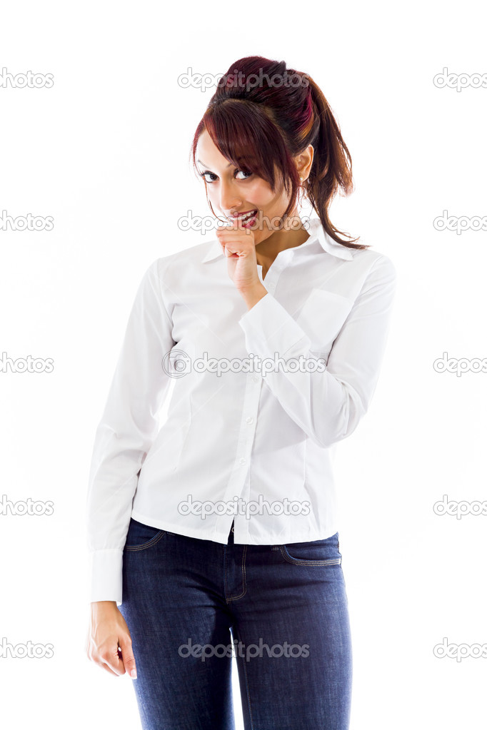Woman with thumb in mouth