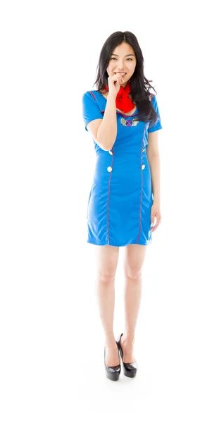 Stewardess mit Finger im Mund — Stockfoto