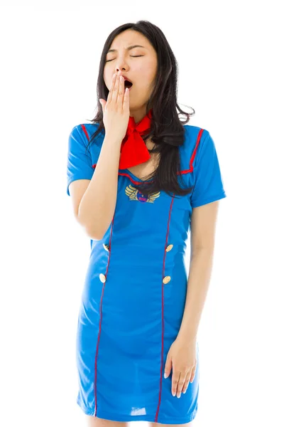 Air stewardess yawning — Stock Photo, Image