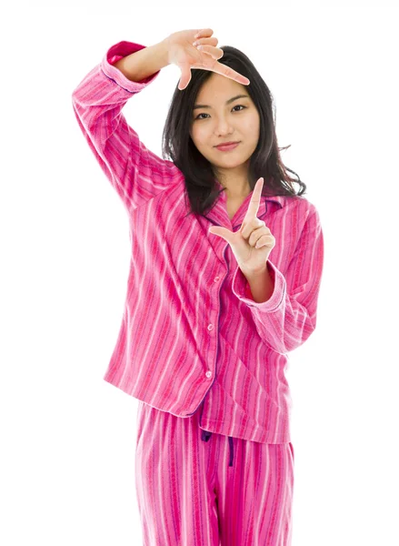 Woman making frame with fingers — Stock Photo, Image