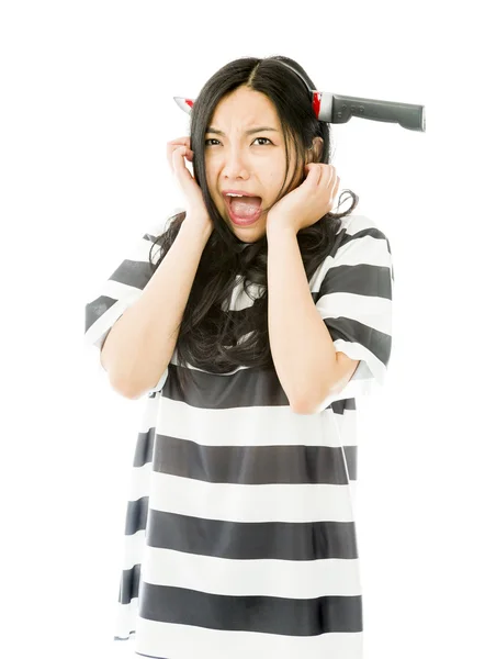 Mujer con banda de pelo en forma de cuchillo —  Fotos de Stock