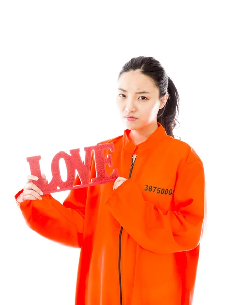 Vrouw met tekst "love" — Stockfoto