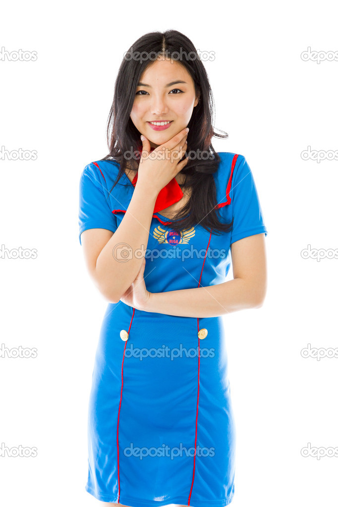 Stewardess with hand on chin