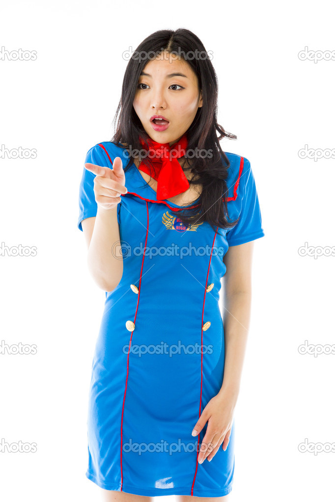 Air stewardess with pointing