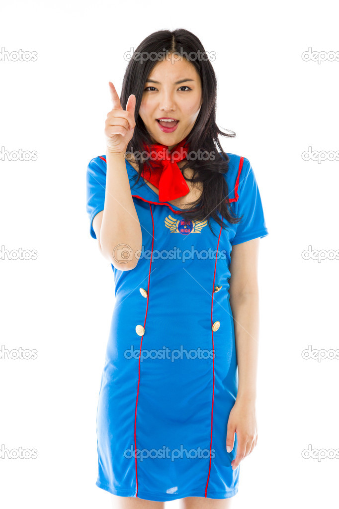 Stewardess pointing up