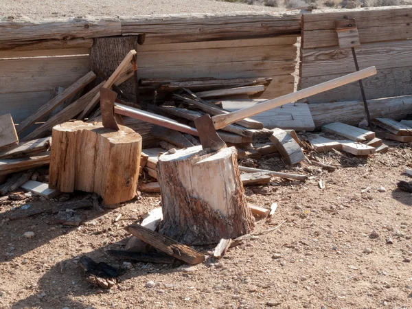 Axe wedged into tree stumps — Stock Photo, Image