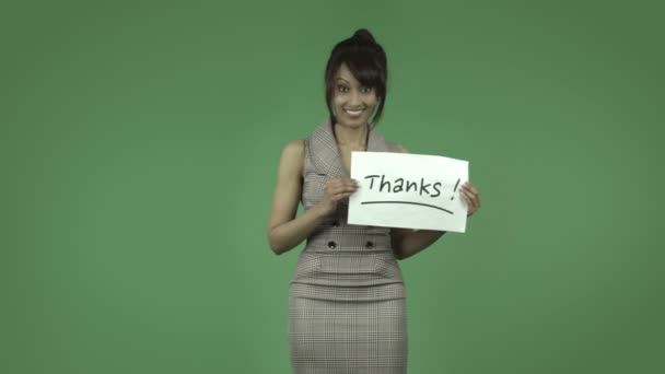 Donna d'affari indiana con segno di ringraziamento — Video Stock