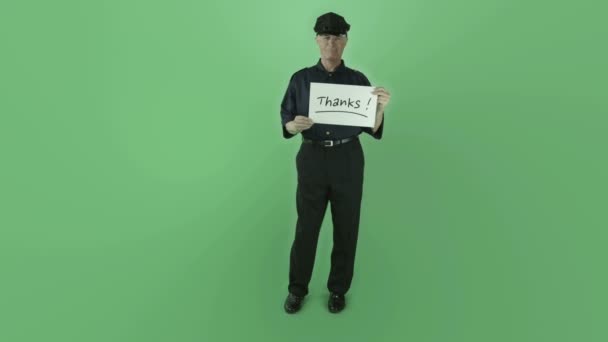 Policeman with thanks sign — Stock Video