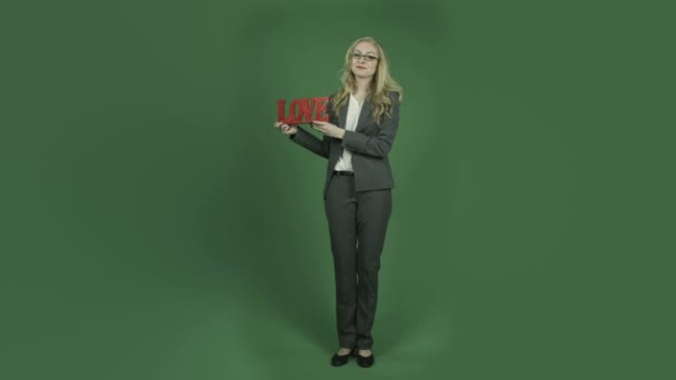 Businesswoman with romance love sign — Stock Video