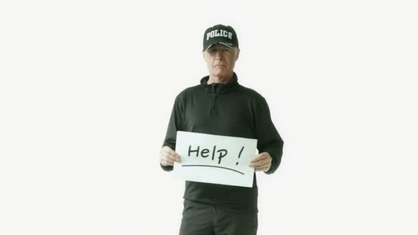 Politieagent met help teken — Stockvideo