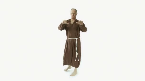 Senior monk with thumbs down — Stock Video