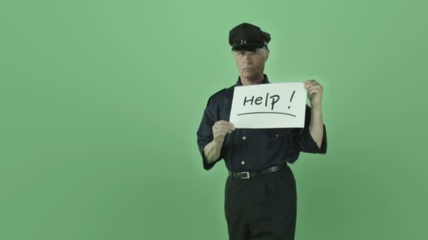 Vintage policeman with help sign — Stock Video