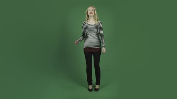 Woman showing thumb up sign — Stock Video