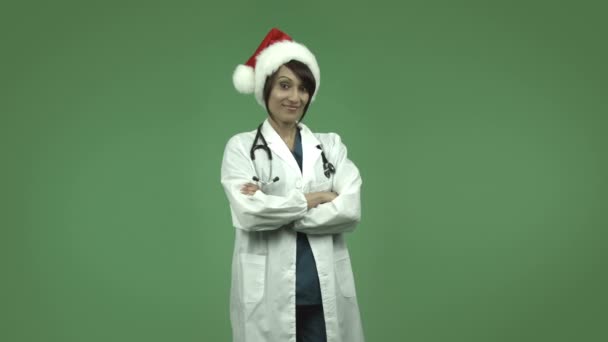 Indian female doctor with christmas hat — Stock Video