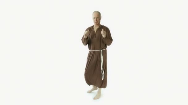 Monk with thumbs up sign — Stock Video