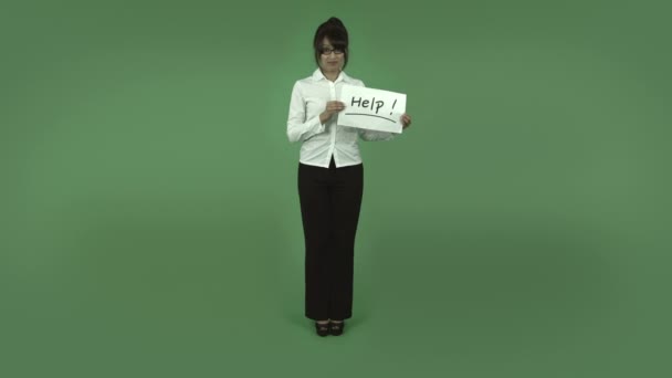 Femeie de afaceri cu semn de ajutor — Videoclip de stoc