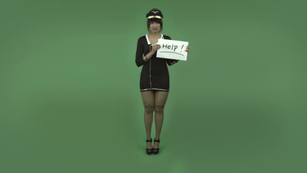 Air hostess with help sign — Stock Video
