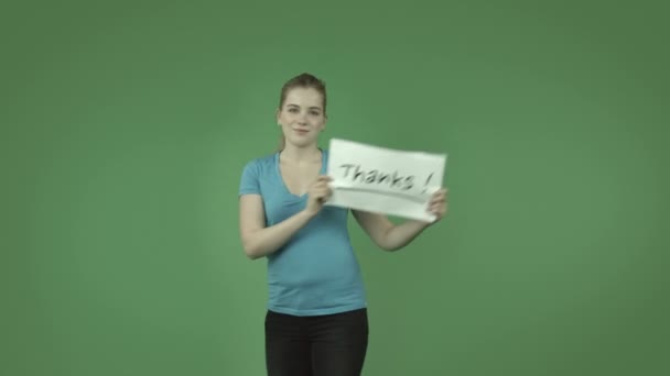 Casual girl grateful with thanks sign — Stock Video