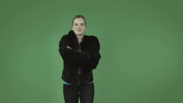 Girl in coat standing confident — Stock Video